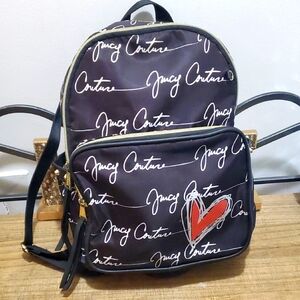 Juicy Couture Black/White Backpack Handbag Purse with Red Heart
